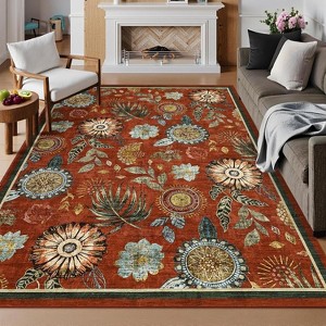 Floral Washable Area Rug, Large Non-Slip Living Room Carpet, Ultra Soft Stain-Resistant Indoor Rug for Bedroom or Dining Room - 1 of 4