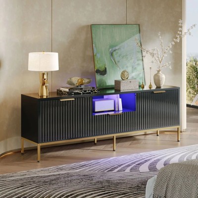 White and Gold 55 Inch TV Stand with Drawer and Cabinet