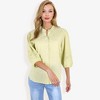 Anna-Kaci Women's 3/4 Sleeve Button Down Shirt With Embroidered Eyelet Details And V-Neck Collar- Large, Green - 2 of 4