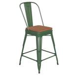 Emma and Oliver Metal Indoor-Outdoor Stool with Removable Back and All-Weather Polystyrene Seat