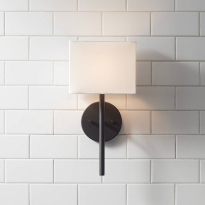 Modern Black Linen-Shade Wall Sconce 12" High Direct Wired