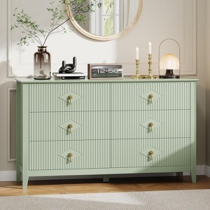 54” Wide Fluted Design Wood Dresser–6-Drawer Modern Chest of Drawers for Bedroom, Living Room, Entryway Storage - 1 of 4