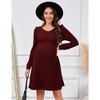 Maternity V Neck Dress Women's Rib Knit Long Sleeve Midi Dress Photoshoot Baby Shower Sweater Fall Dresses - 3 of 4