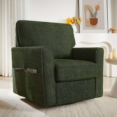 Modern Swivel Accent Barrel Chair,Chenille Upholstered Armchair with Side Storage Pockets and Curved Back for Living Room or Bedroom-Koiai