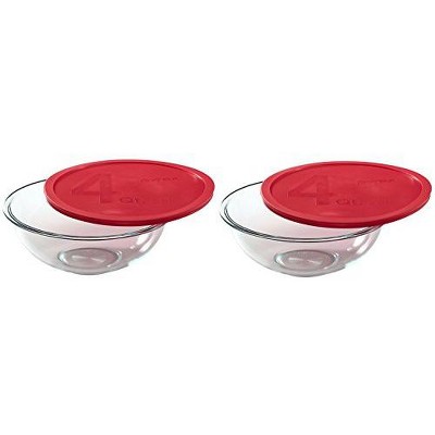 World Kitchen Smart Essentials 4-Quart Glass Mixing Bowl, Pack of 2 Bowls Red