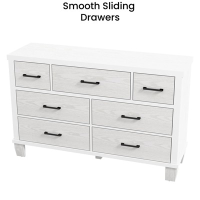 Jojoka Wooden Dresser with 7 Drawers, Mid Century Modern Chest of Drawers with Metal Pulls for Bedroom, Entryway, Closet