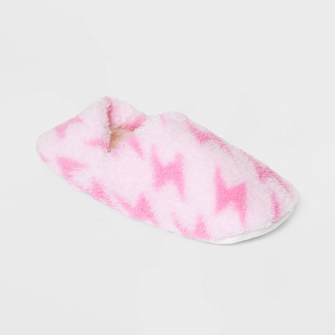 Women's Lightning Bolts Cozy Fleece Pull-on Slipper Socks With Grippers -  Pink S/m : Target