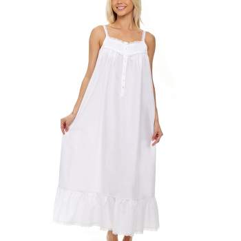 Women's Cotton Victorian Nightgown With Pockets, Clara Sleeveless Lace  Trimmed Button Up Long Vintage Night Dress Gown : Target