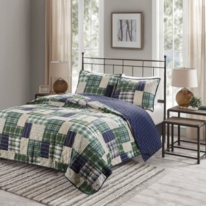 Sapphtopaz Bedding Comforter Set Cabin Plaid Patchwork Print Reversible Quilt Set 3 Piece 1 Quilt, 2 Pillow Shams - 1 of 4