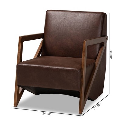 Christa Walnut Brown Faux Leather Mid-Century Accent Chair