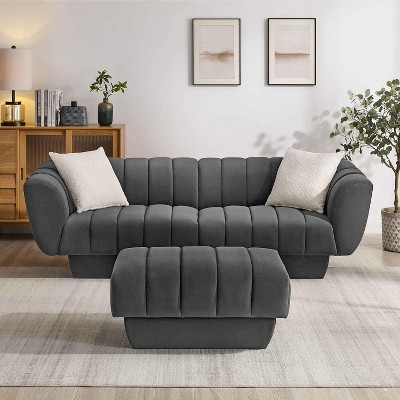 MINIMORE Modern Style 88.2''W Charlotte 3Seater Chesterfield Sofa with Ottoman Set