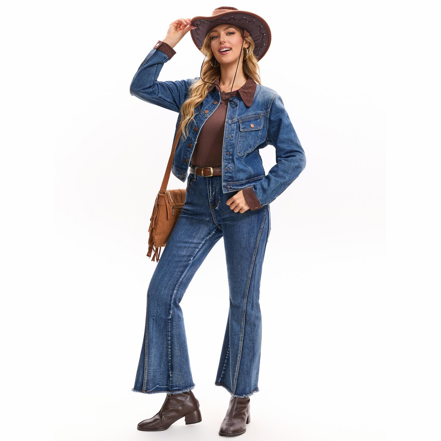 Женские куртки INSPIRE CHIC Jean Trendy Button Down Corduroy Collar Barn Jackets Denim Shacket Small Deep Blue, цвет: Джинсовый — фото 3