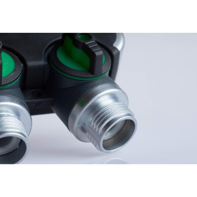 Heavy Duty 4-Way Garden Hose Connector with Rubber Coating