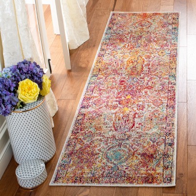 Elysian Light Blue & Orange Hand-Knotted Synthetic Runner Rug - 2'2" x 11'