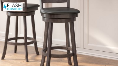 Antique Oak Crossback Swivel Barstool with Black Vinyl Seat