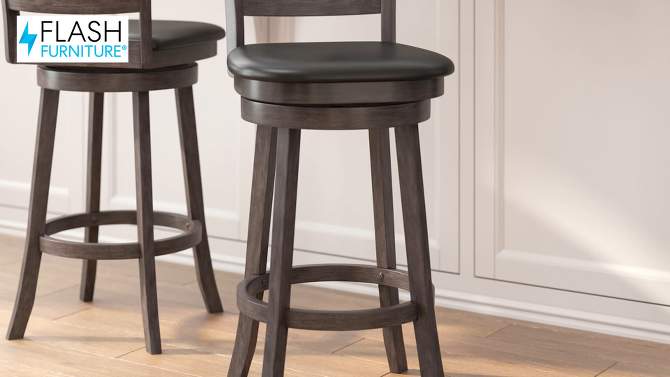 Flash Furniture Felicity Commercial Grade Wood Classic Crossback Swivel Bar Height Barstool with Padded, Upholstered Seat, 2 of 13, play video