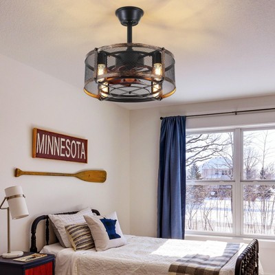 Kviflon 18 inch Industrial Black Caged Ceiling Fan with Light and Remote