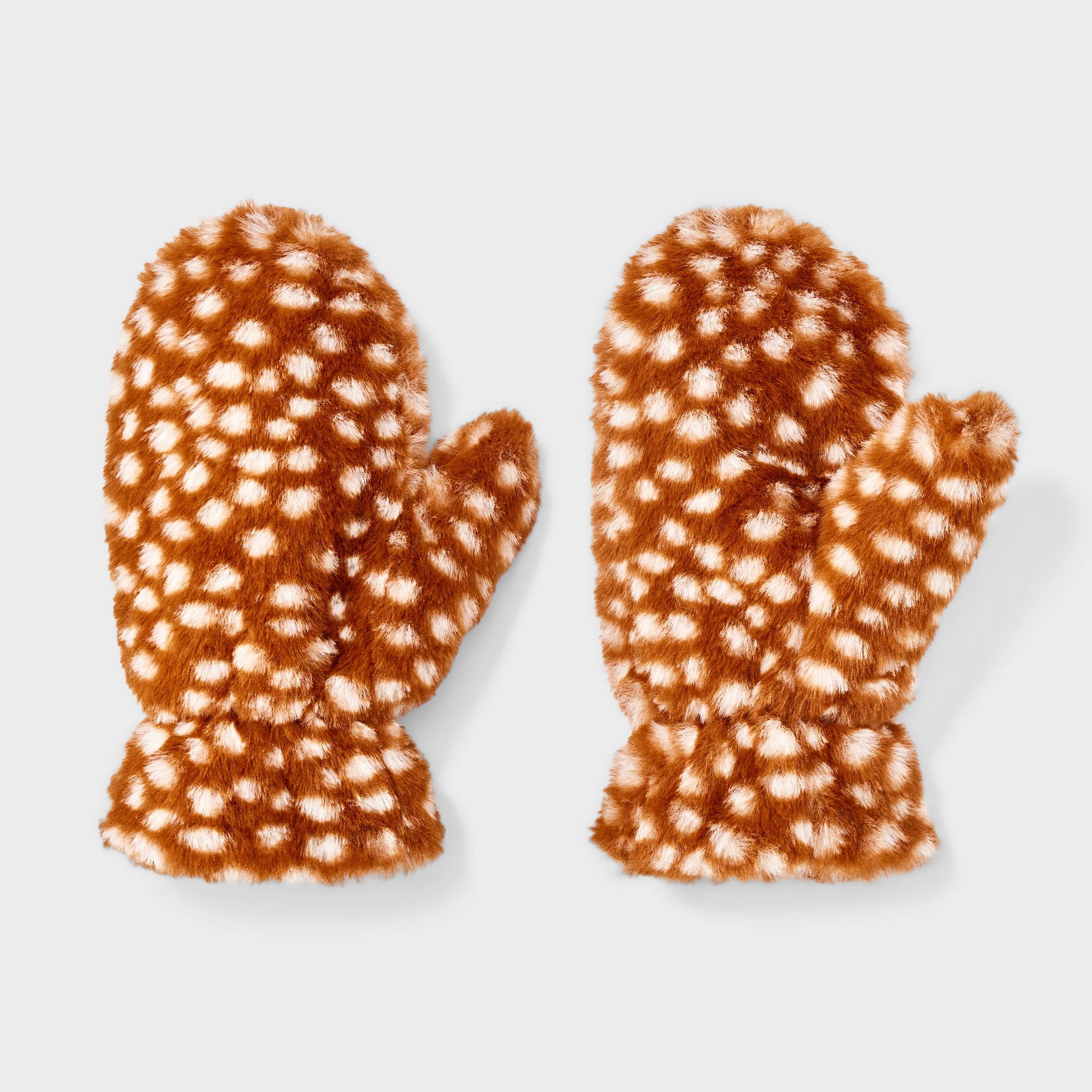 Girls' Faux Fur Deer Print Mittens - Cat & Jack™ Brown