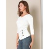 INSPIRE CHIC Women's V Neck 3/4 Sleeves Solid Knitted Buttons Decor Ruched Blouse - 4 of 4