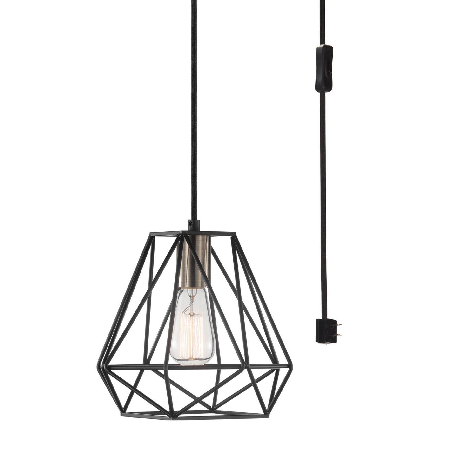 1 Light Sansa Plug-in or Hardwire Pendant Lighting Dark Bronze - Globe Electric: Mid-Century Modern, ETL Listed, 15ft Cord