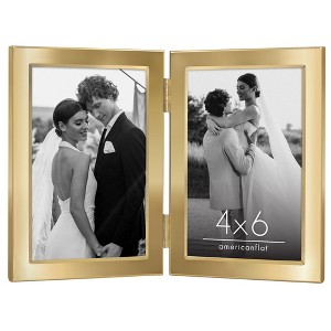 Americanflat Hinged Picture Frame with Wide, Beveled Molding and Shatter-Resistant Glass - Metal Picture Frame Displays Two Photos - 1 of 4