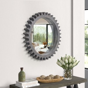 Vintage Wood Mirror, Round Hanging Gear Shape Vanity Mirror Wall Decor, Modern Mirror for Bathroom, Bedroom, Living Room - ModernLuxe - 1 of 4