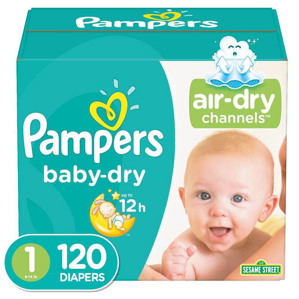 Pampers Baby-Dry Extra Protection Diapers, Size 1, 120 Ct
