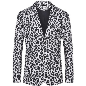 Lars Amadeus Men's Notched Lapel Slim Fit Vintage Animal Printed Blazer - 1 of 4