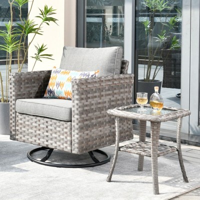 XIZZI Rocking Chair 360 Degrees Swivel, Bistro Set with Side Table, PE Rattan All Weather Outside Rocker Chair for Porch, Garden and Terrace
