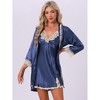 cheibear Women's Satin Silky Lounge Nightdress with Robe 2 Pcs Sleepwear Pajama Sets - image 3 of 4