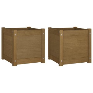 vidaXL Garden Planters 2 pcs Honey Brown 15.7"x15.7"x15.7" Solid Wood Pine - 1 of 4