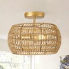 Dewdrop Boho Rattan Semi Flush Mount Ceiling Light, Gold Farmhouse Woven Rope Fixture for Bedroom Living Room - 2 of 4