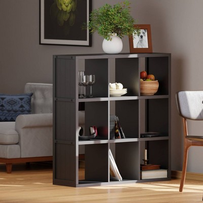 Transitional Black Composite Wood 9-Cube Organizer