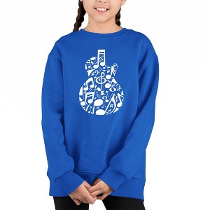 LA Pop Art Music Notes Guitar - Girl's Word Art Crewneck Sweatshirt - 1 of 3
