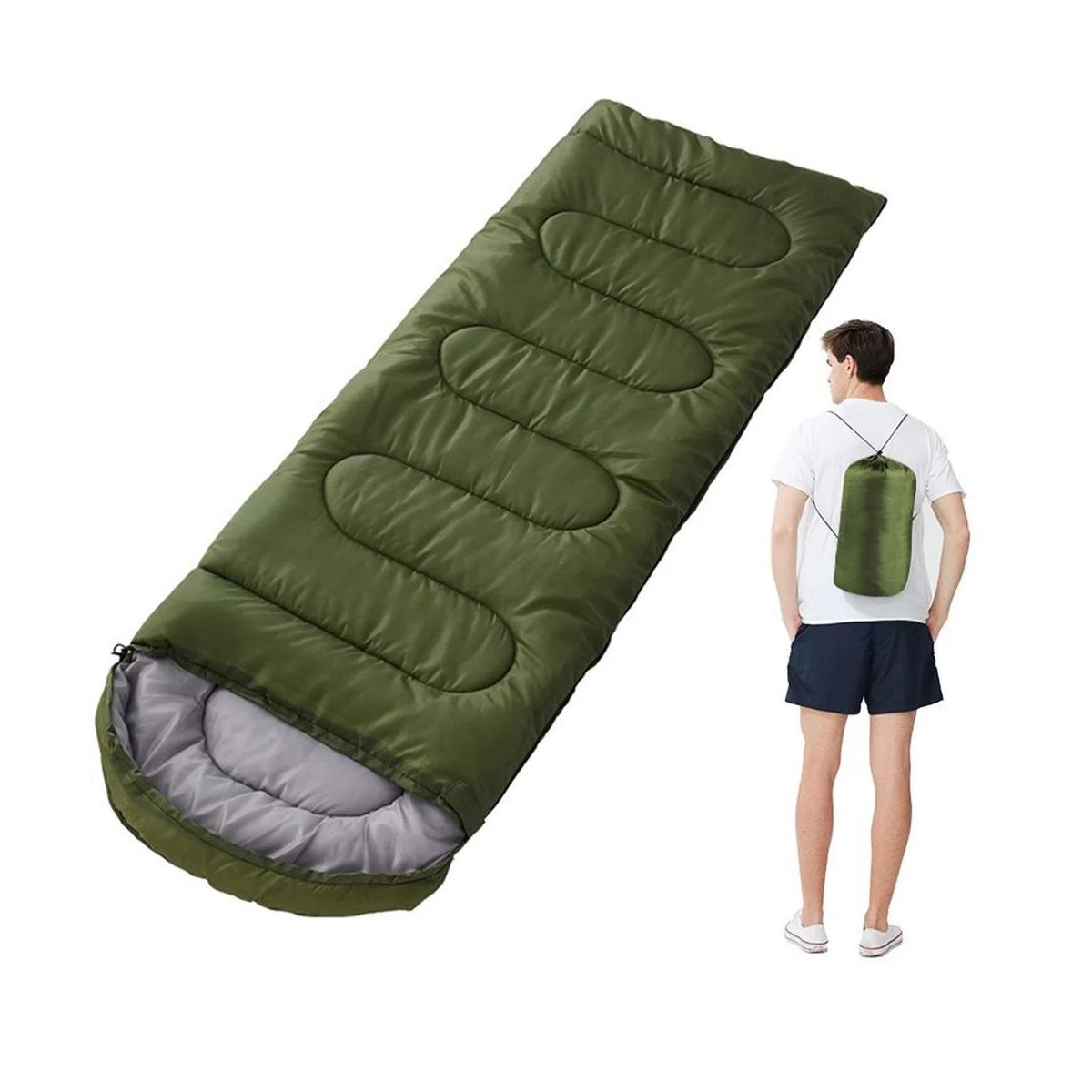 Adult Sleeping Bag - Lightweight Waterproof Cold Weather Military Green