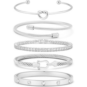 18K Gold Plated Love Bangle Bracelet Stack Cuff Jewelry Set for Women with Gift Box, Elegant Design - 1 of 4