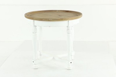 White and Brown Round Wood Accent Table with Spindle Legs
