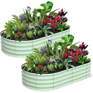 2pcs Raised Garden Beds Outdoor Kit, Galvanized Oval Planter Box, Metal Bottomless Elevated Garden Boxes Set for Planting - 1 of 4