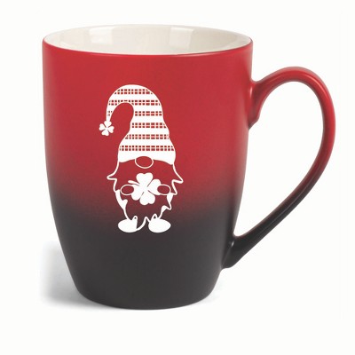 Elanze Designs Gnome With Stripes On Hat Two Toned Ombre Matte 10 ounce New Bone China Coffee Tea Cup Mug, Red and Black