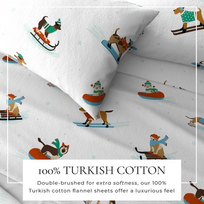 Twin Gray Cotton Flannel Holiday Print Sheet Set