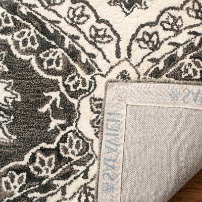 Charcoal and Ivory Floral Handmade Wool 4' x 6' Rug