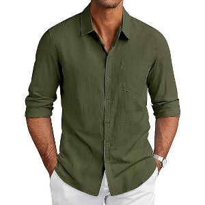 COOFANDY Men's Long Sleeve Button Down Shirts Casual Cotton Linen Shirts Summer Beach Shirt with Pocket - 1 of 4