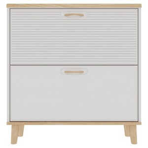 Racxily Narrow Shoe Cabinet with 2 Flip Drawers, Freestanding 8-16 Pair Storage Organizer with Wood Legs, White/Natural - 1 of 4