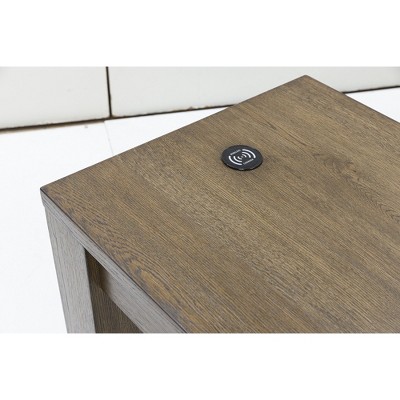 Brown Square Wood End Table with Wireless Charging