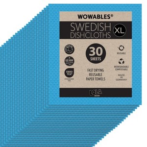 LOLA Wowables XL Swedish Dishcloths, 12 Reusable Eco Cleaning Cloths, 11" x 10", Ultra Absorbent Cellulose Sponge Towel, Compostable - 1 of 4