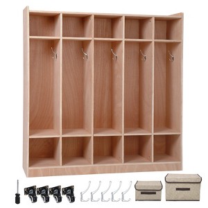 5-Section Classroom Coat Locker, 10 Cubbies for Classrooms, Daycare Cubby with 4 casters, 5 Hooks and 2 Storage Boxes - 1 of 4