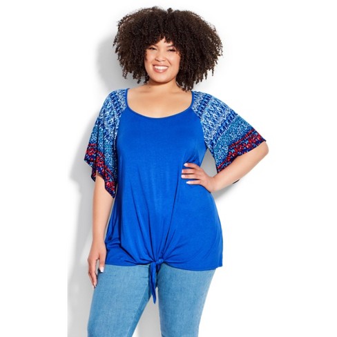 AVENUE | Women's Plus Size Grace Tie Front Top - aqua - 26W/28W