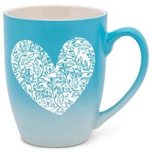 Elanze Designs Heart Leaf Two Toned Ombre Matte Teal and White 12 ounce Ceramic Stoneware Coffee Cup Mug - 1 of 4