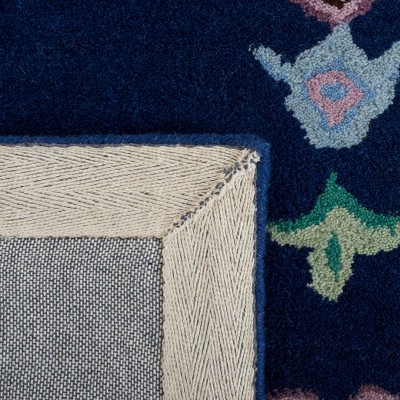 Ivory and Navy Handmade Wool Tufted Area Rug