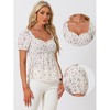 INSPIRE CHIC Women's Short Sleeve Floral Sweetheart Neck Shirred Ruffle Peasant Top - 2 of 4